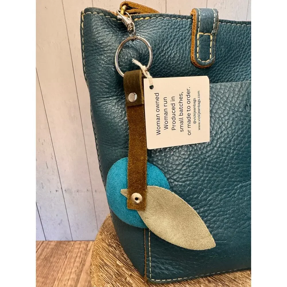 Genuine Leather Round Flower Purse Charm Bright Blue Orange White Boho Bag Charm
